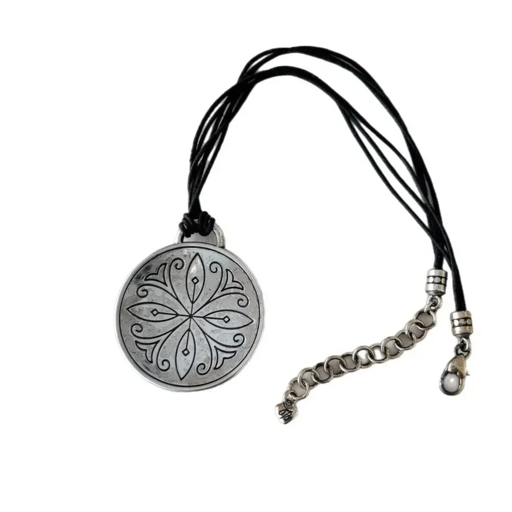 Brighton Dynasty Swarovski Crystal Round Medallion Pendant Cord Leather Necklace